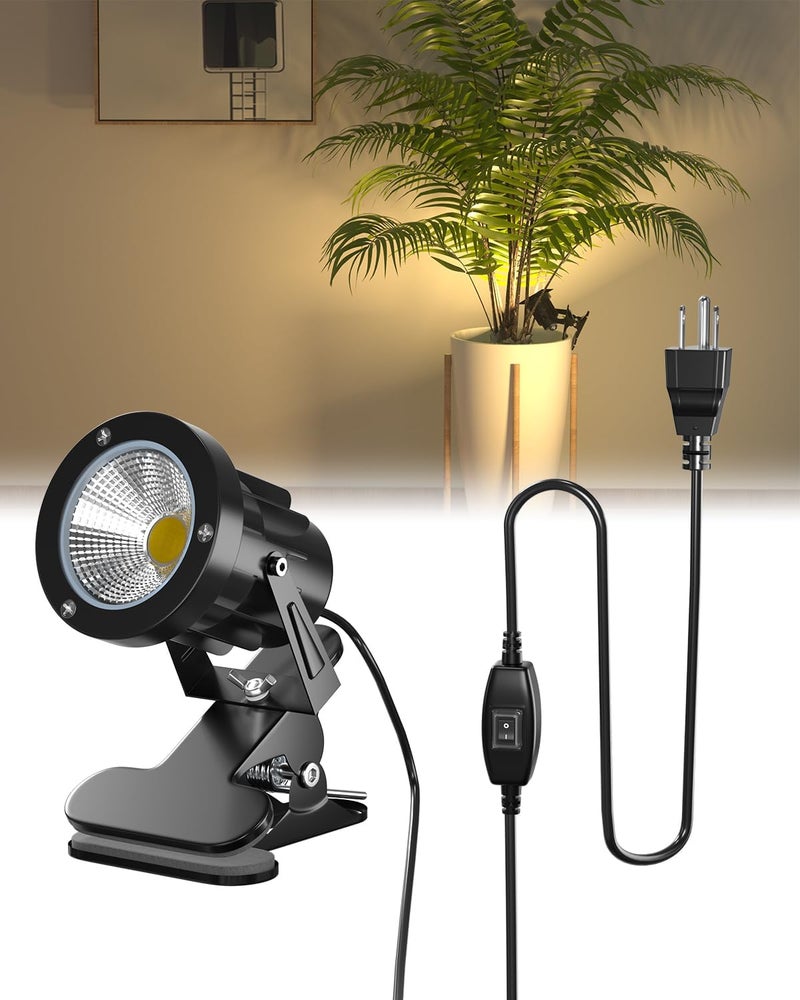 TobeBright Clip On Spot Light Plug in with On/Off Switch IP65 Water Resistant Plant Spotlight Indoor and Outdoor 7W LED Clamp Spot Lights with 3-Pin Plug, Warm White 3000K, 1.78m Cord - Image 1